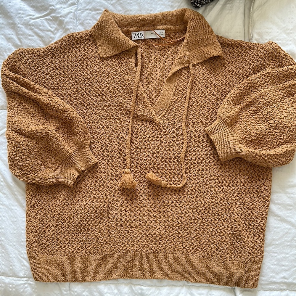 Zara Collared Puff Sleeve Knit